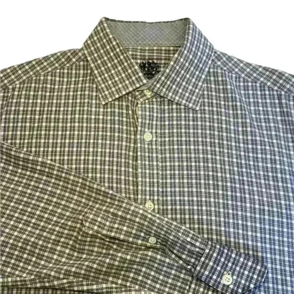 Men’s English Laundry Blue + Cream Plaid Long Sleeve Button Down - Size Medium - Picture 5 of 10